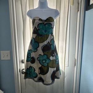 Maeve Strapless Dress with Blue and Green Floral Design